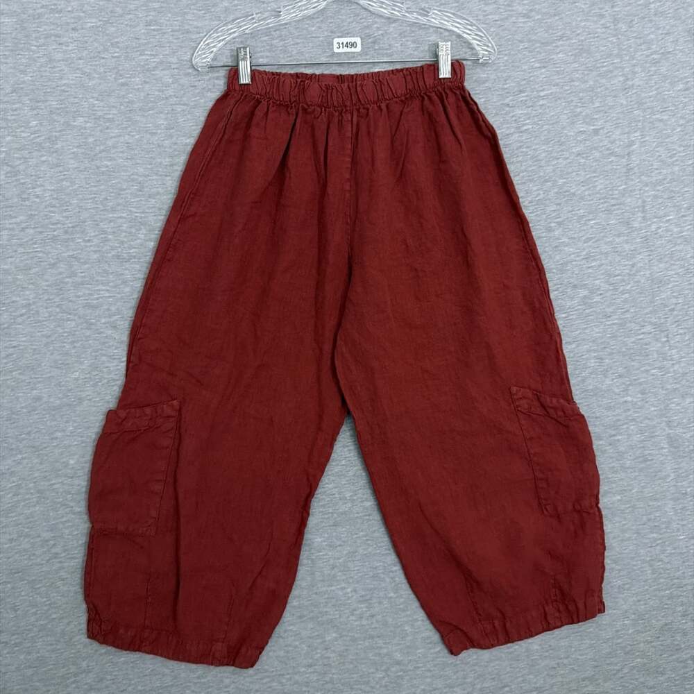 Bryn Walker Womens Size Small Rust Red 100% Linen Casbah Barrel Leg Crop Pant